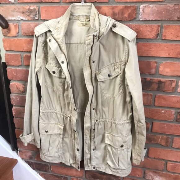 Aritzia Talula Trooper Utility Cargo Hood Cotton Jacket Military Drawcord Pocket - Picture 4 of 16